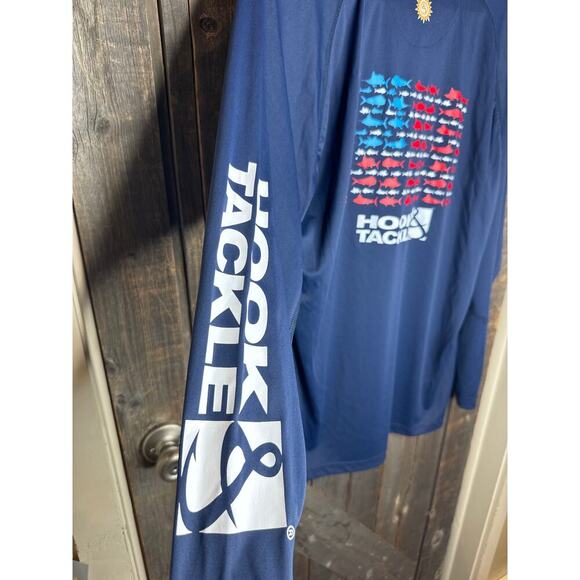 Hook and Tackle Shirt Men’s Large White American Flag Fish Graphic Polyester - Picture 5 of 6